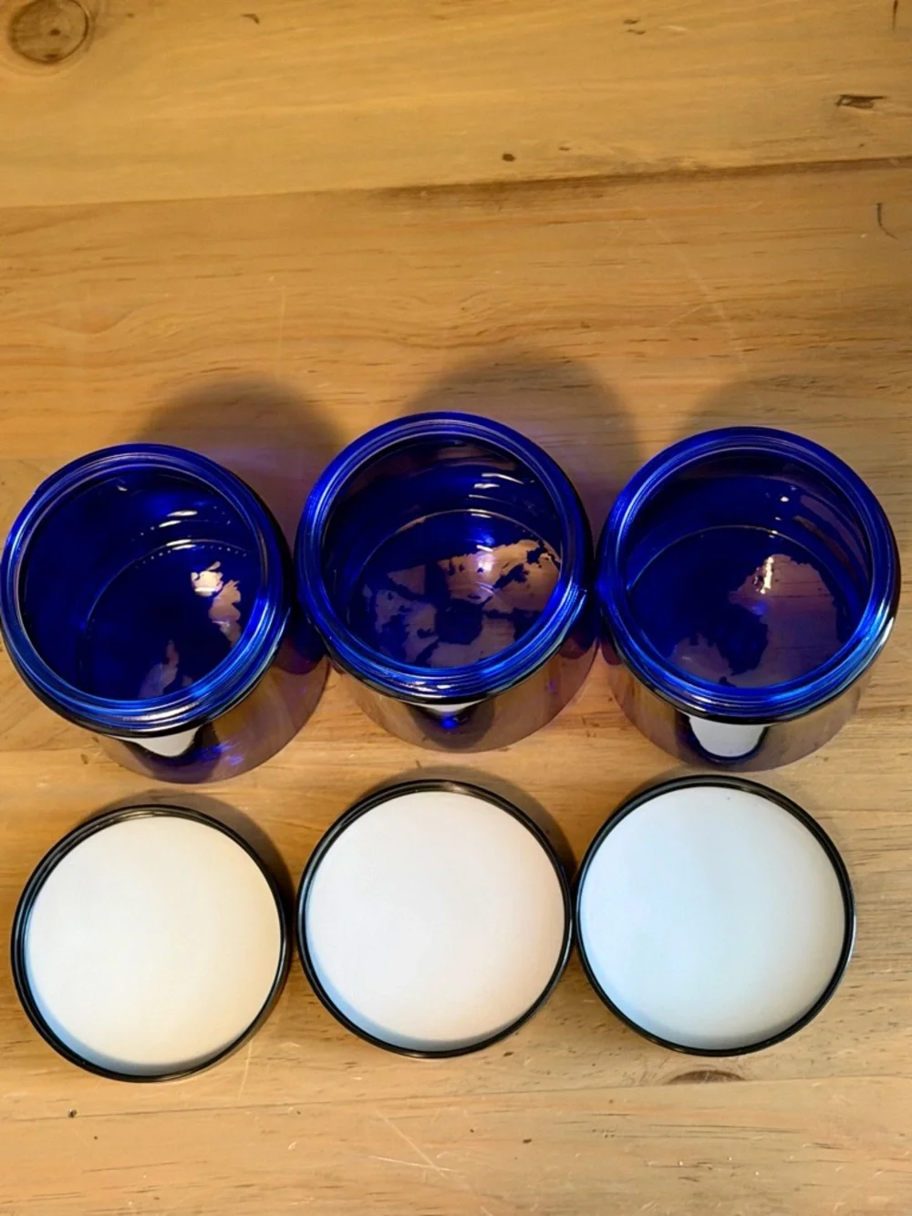 Cobalt Blue Glass Jars Set of 3 w/ Lids Midnight Decor Storage